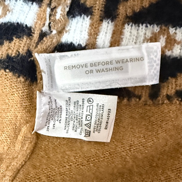 LOFT Camel and White Geometric Open-Front Cardigan - Picture 6 of 6